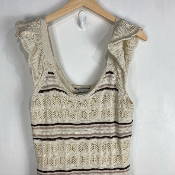 Freshman 1996 BOHO Crochet Knit Ruffle Striped Sleeveless Maxi Dress Large (NWT) - Picture 3 of 5